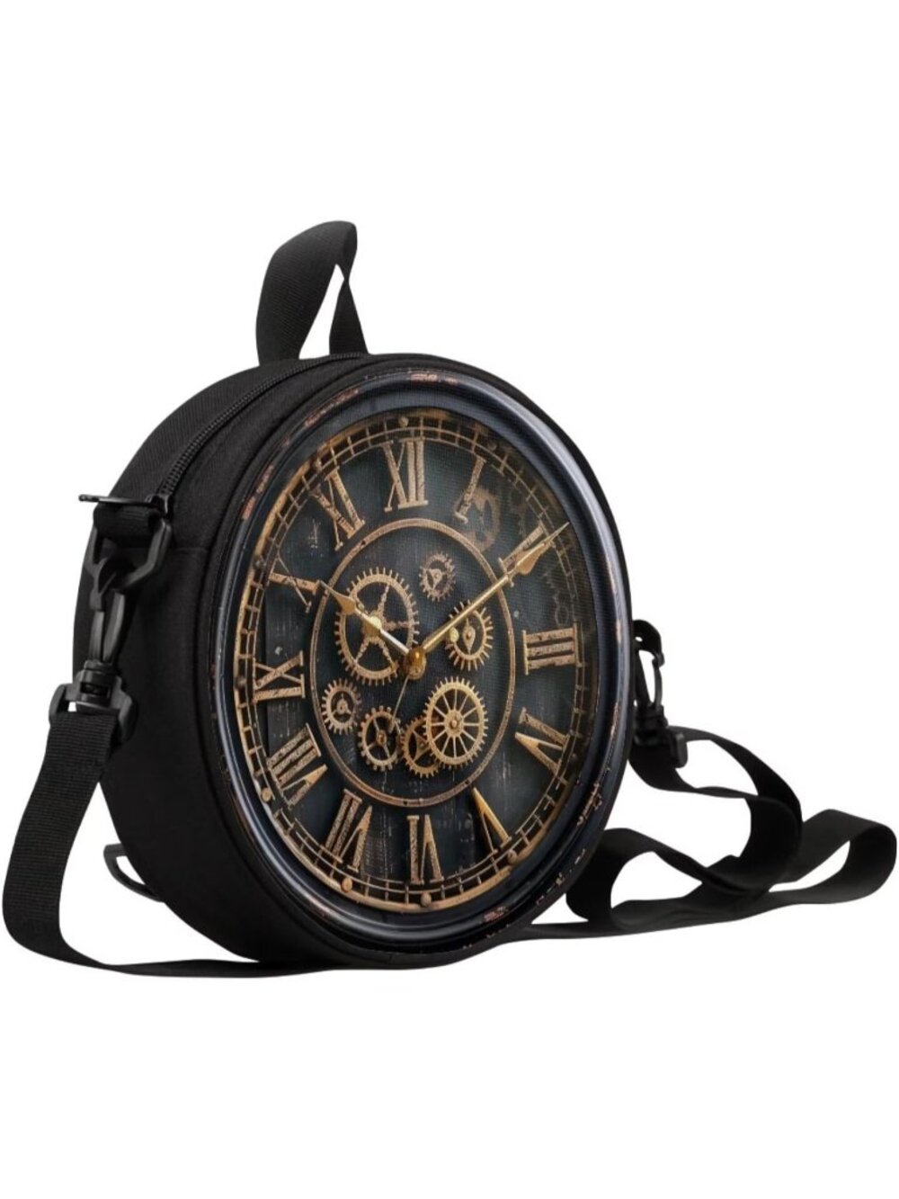 🎃Women Brown-Retro Novelty Round Clock Shape Zippered Clock Purses Shoulder Bag